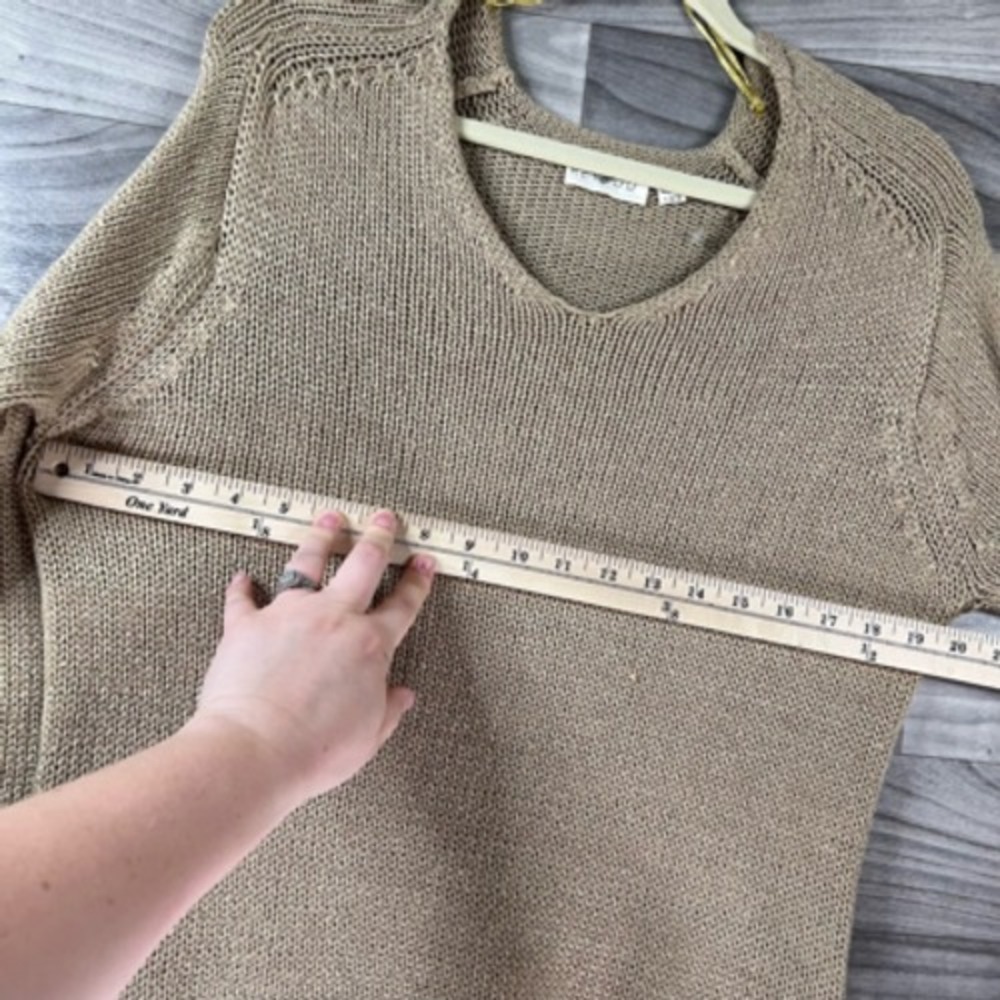 Retrod Womens Pullover Sweater Beige Long Sleeve V Neck Tight Knit Slit S - Picture 9 of 12
